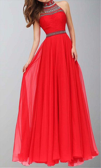 Long Red Prom Dresses with High Neck