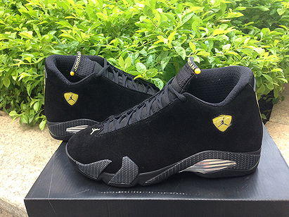 Jordan XIV 14 Retro Black Suede Ferrari On Feet