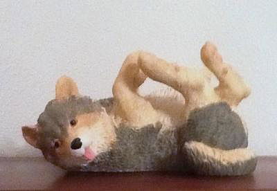 Wolf Puppy Rolling on Back - Statue, Resin