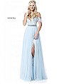 Light Blue Cap Sleeve 2018 Sherri Hill 51656 Beaded Waist Long Tulle Ball Gowns