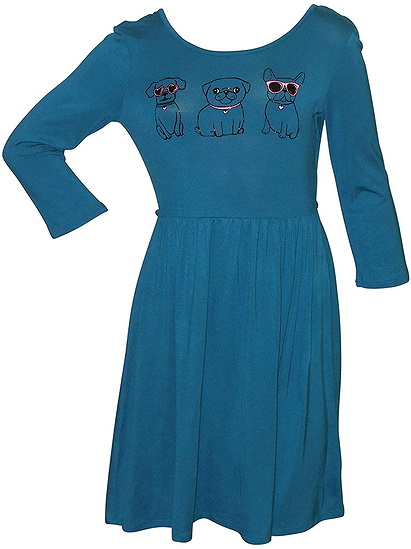 Justice Girls Graphic Loop Back Dogs Teal Dress - Size 12
