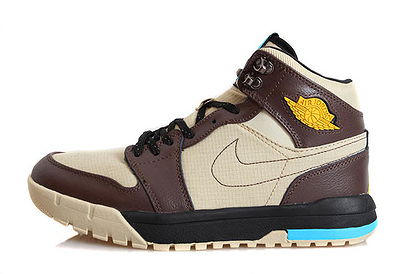 Jordan Retro 1 Khaki Trek Sneakers with Varsity Maize Baroque Brown and Black Mens Footwear