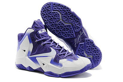 LeBron James 11 Mens Nike LeBron Sports Shoes in White Purple Colors