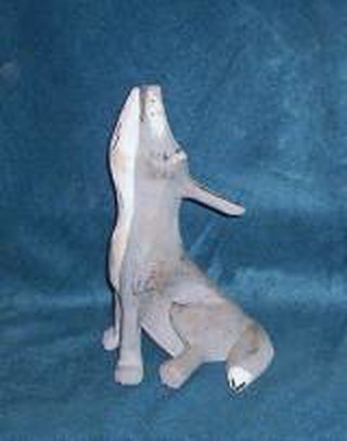 Wolf Figurine - Wooden Carved Howling Wolf