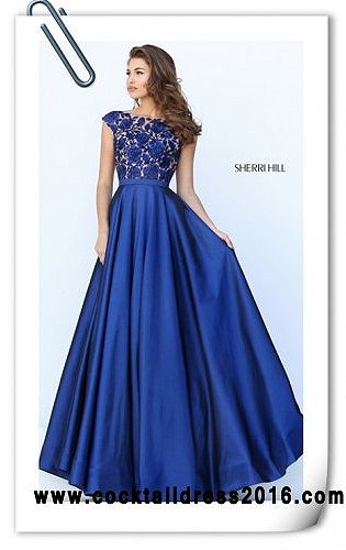 2016 Navy Sherri Hill 50346 Beading V-Back Floral Appliques Prom Dresses
