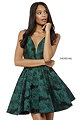 2018 Sherri Hill 52177 Short Prom Dresses With Black/Emerald Floral Brocade