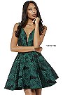 2018 Sherri Hill 52177 Short Prom Dresses With Black/Emerald Floral Brocade