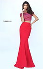 2017 Prom Sherri Hill 50614 Red Beaded Slim Two Piece Mermaid Gown