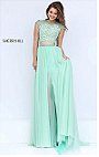 2016 Two Piece Cap Sleeves Green Beaded Lace Appliques Open Back Sherri Hill 50110 Tulle Long Slit Prom Dresses