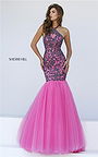 Haltered Sherri Hill 50015 Applique Low Back Slim Mermaid Dress 2017