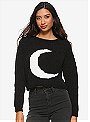 Black & White Crescent Moon Girls Crop Sweater