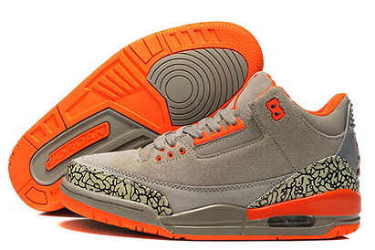 Mens Michael Jordan 3 Orange and Grey Cement Sport Suede Shoes