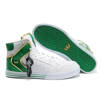 Supra Vaider Skate Shoes Gold White and Green High Top For Men