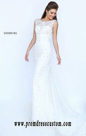2016 Cutout Ivory Sheer Beaded Sherri Hill 50069 Bodice Long Slim Evening Gown