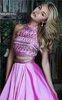 Two Piece Pink Sherri Hill 50310 Halter Beaded Long Prom Dress 2016