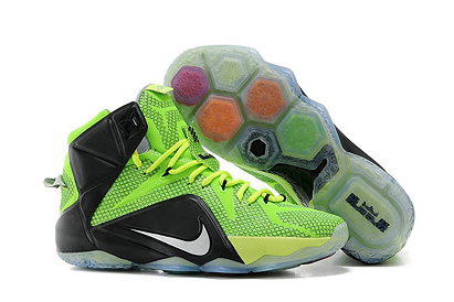 Mens King LeBron James 12 XII Grey Color with Neon Green and Black Athletic Shoes on Sale