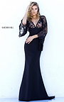 2017 Black Lace Slim Long Open Back Prom Dress By Sherri Hill 50610