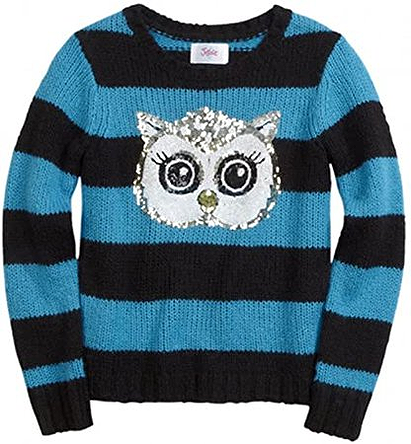 Justice Girls Striped Critter Knit Sweater, Black, 5
