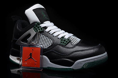 Men Air Nike Jordan IV Black and White/Dark Green Grey Sport Sneaker