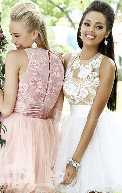 Sherri Hill 21219 Ivory/Nude Lace Applique High Neck Evening Gown