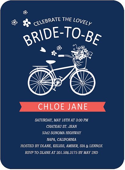 Blue Wedding Bicycle Bridal Invitation Cards HPB130