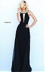 Jeweled V-Neck Fitted Sherri Hill 50978 Black Long Evening Dress 2017