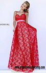 Sherri Hill 5205 Red Sweetheart Pleated Lace Straps Long Prom Dress Cheap