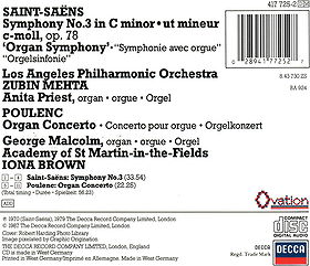 Saint-Saëns: Organ Symphony; Poulenc: Organ Concerto