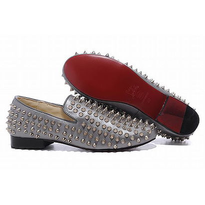 Grey Christian Louboutin Rollerboy Spikes Mens Red Sole Flat Shoes