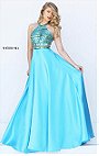Open Back Halter Neckline Beaded Embellishments Blue Sherri Hill 50388 Long Satin Prom Dresses 2016