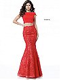 Two Piece Sherri Hill 51730 Neoprene Bodice Red Long Lace Mermaid Gowns 2018