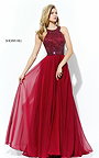 Burgundy Sherri Hill 50615 Beaded Halter A-line Long Prom Dress 2017