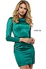 2018 Emerald Satin Homecoming Dresses Sherri Hill 52176 Long Sleeves [Sherri Hill 52176 Emerald] - $190.00