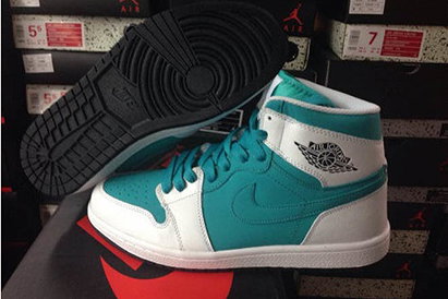Nike AJ 1 Michael Jordan Mid Shoes for Men - Colorway: Lush Teal with Black and Pure Platinum
