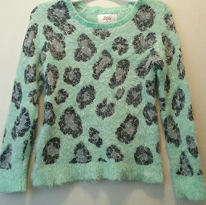 Justice Girls 8 Fuzzy Cheetah Print Sweater Green