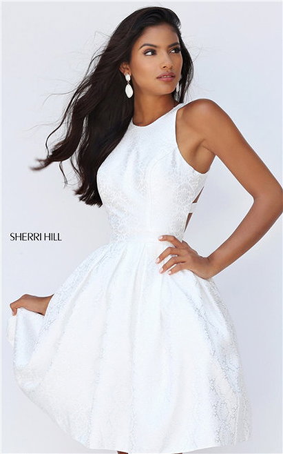 2016 Ivory Pleated Open Back Homecoming Dress Sherri Hill 50293 Outlet