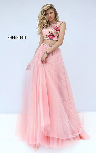 Floral Beads Blush/Multi 2 Piece Sherri Hill 32367 Long Tulle Evening Gown Cheap