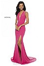 2018 Sherri Hill 51806 V Neckline Jersey Long Fitted Party Gowns Fuchsia