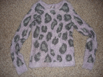 Justice fuzzy furry purple leopard print sweater girl's 16