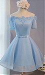 Cute Blue Off Shoulder Short Prom Dress Short Sleeves KSP446