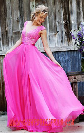 2015 Sherri Hill 11269 Beads Pink Lace Applique Long Bodice Prom Dresses