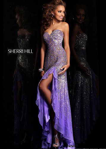 Purple Strapless Sequin Unique Prom Dress by 2015 Sherri Hill
