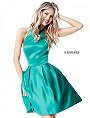 Emerald Halter Neck 2017 Open Back Sherri Hill 51273 A Line Short Satin Prom Dresses