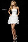 2018 Ivory Sherri Hill Spaghetti Straps Satin Short Feathers Prom Dresses 52350 [Sherri Hill 52350 Ivory] - $250.00