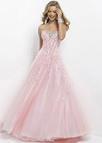Silver Strapless Sparkly Beaded Blush 5317 Dress