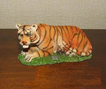 Tiger Figurine - Resin Composite Tiger Lying in Grass