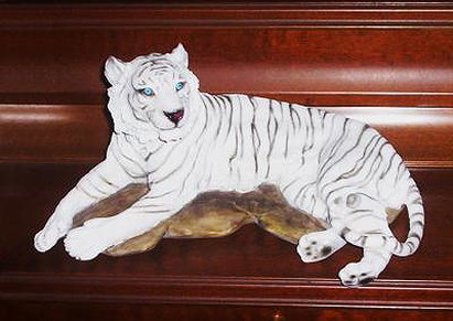 Tiger Figurine - Resin White Tiger Lying on Rocks, Large