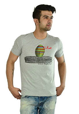Grey Color Mens Round Neck T Shirt