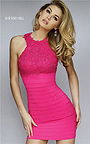 2015 Fuchsia Sherri Hill 32330 Haltered Beaded Bandage Prom Dress Outlet