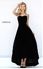 Cheap Black Sweetheart Neck Sherri Hill 50735 Strapless Velvet High Low Evening Gown